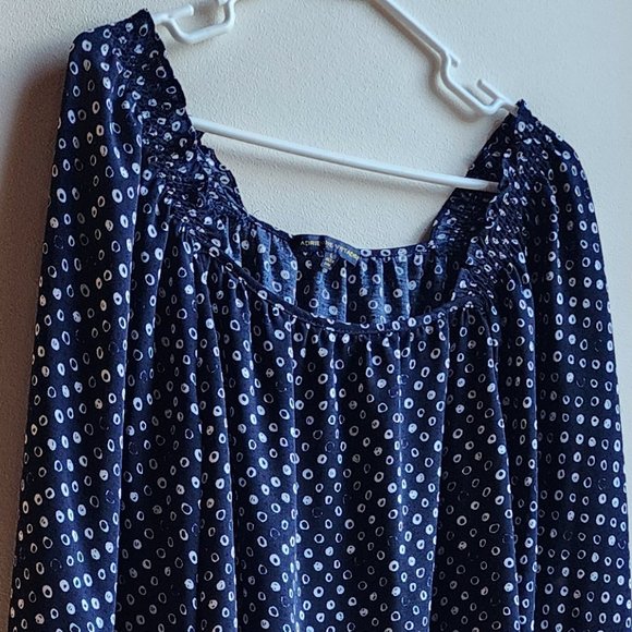 Adrienne Vittadini Blue/White Micro Print Blouse Size Large - Picture 2 of 16